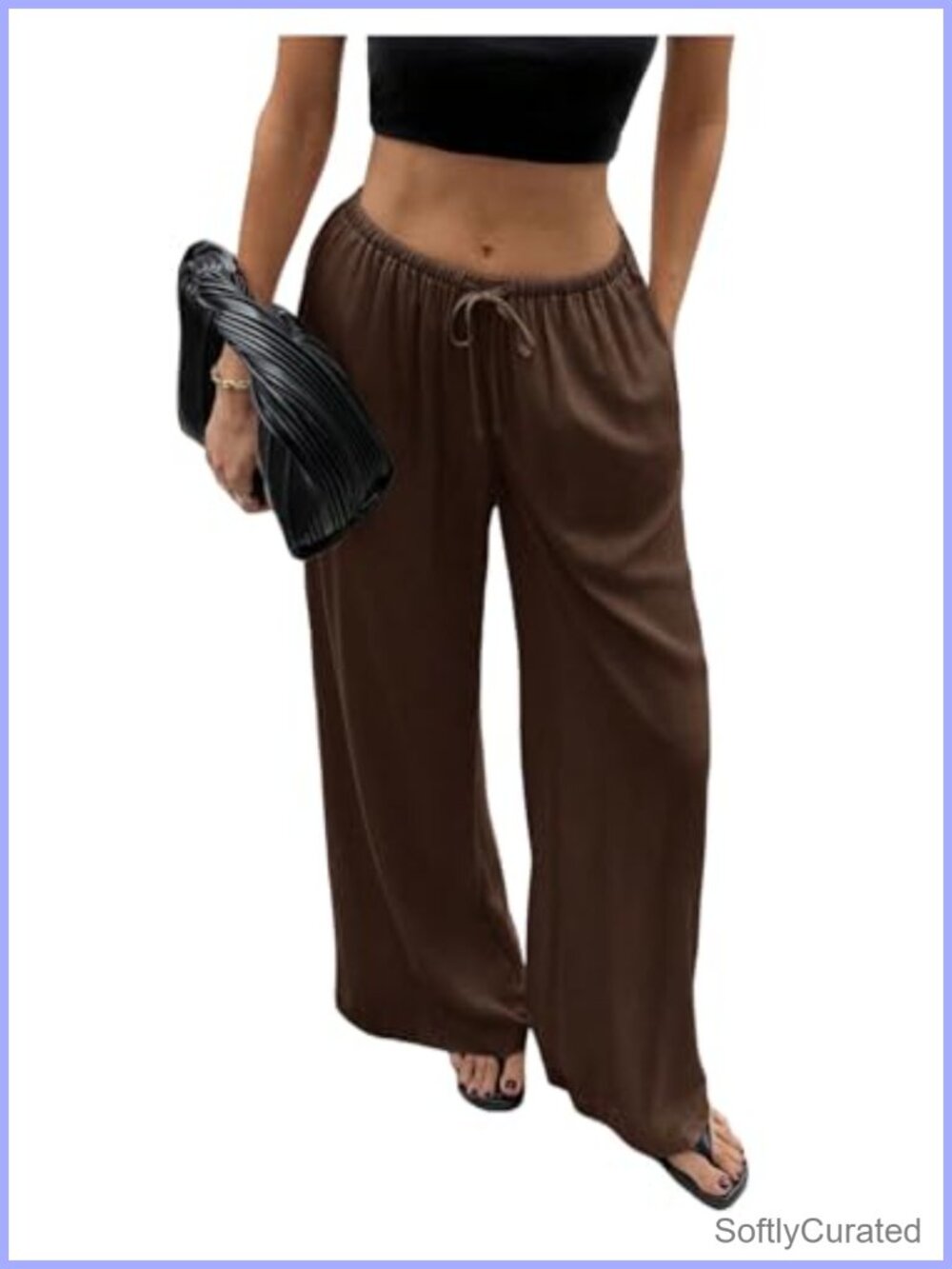 Linen Wide Leg Palazzo Pants Low Rise Drawstring Loose Fit